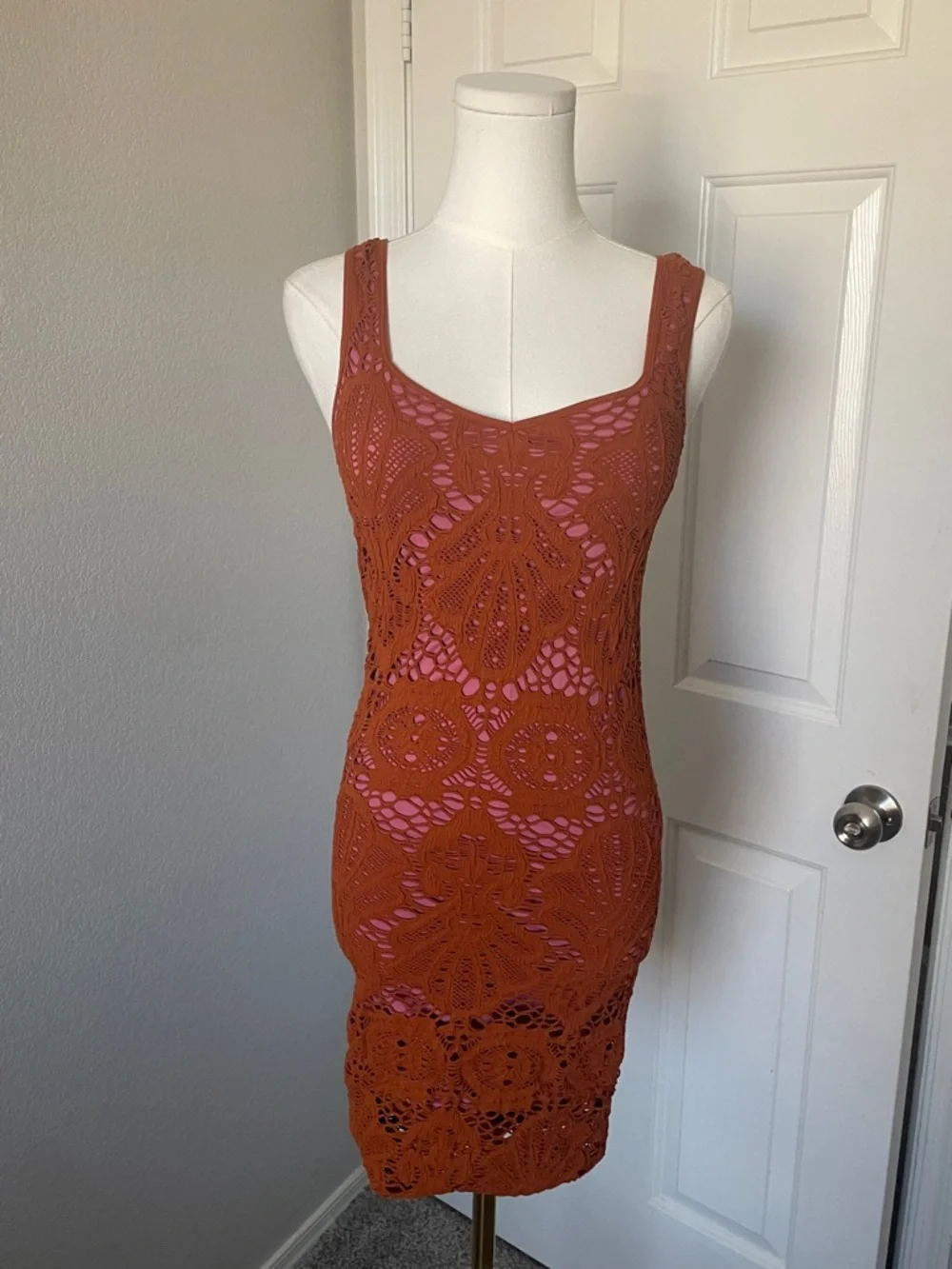 Free People Rust Crochet Backless Tank Dress - Picture 2 of 5